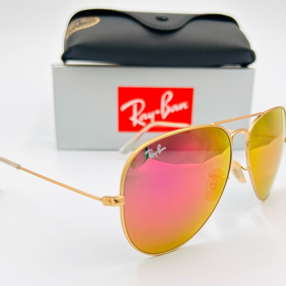Ray-Ban Aviator Sunglasses RB3026 62-14mm Gold frame/Cyclamen Pink Flash 201 - Picture 2 of 10